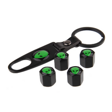Load image into Gallery viewer, Green Alien Valve Stem caps W/Wrench
